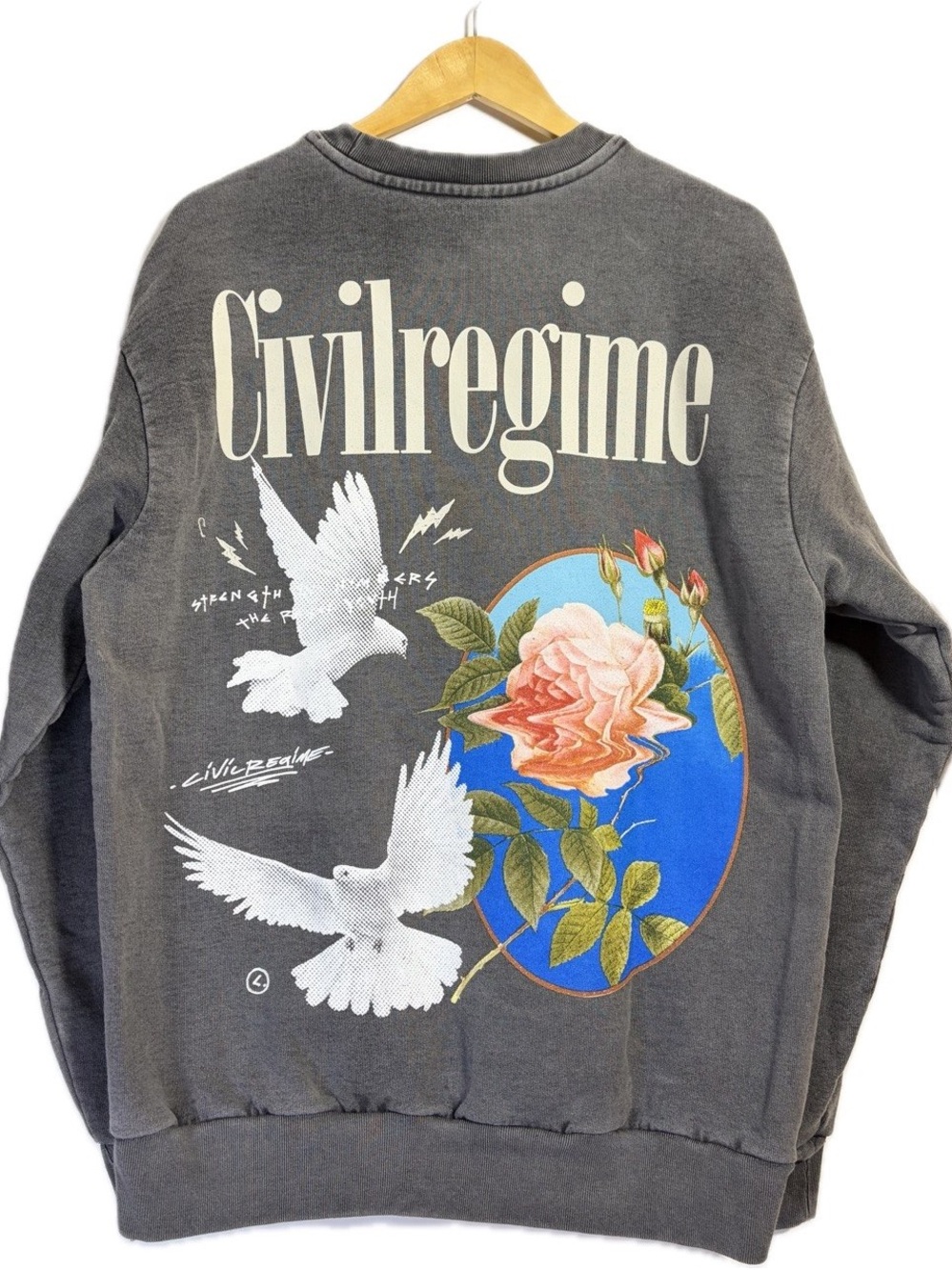 Civilregime Graphic Crewneck Sweatshirt M Grey Doves Rose Streetwear